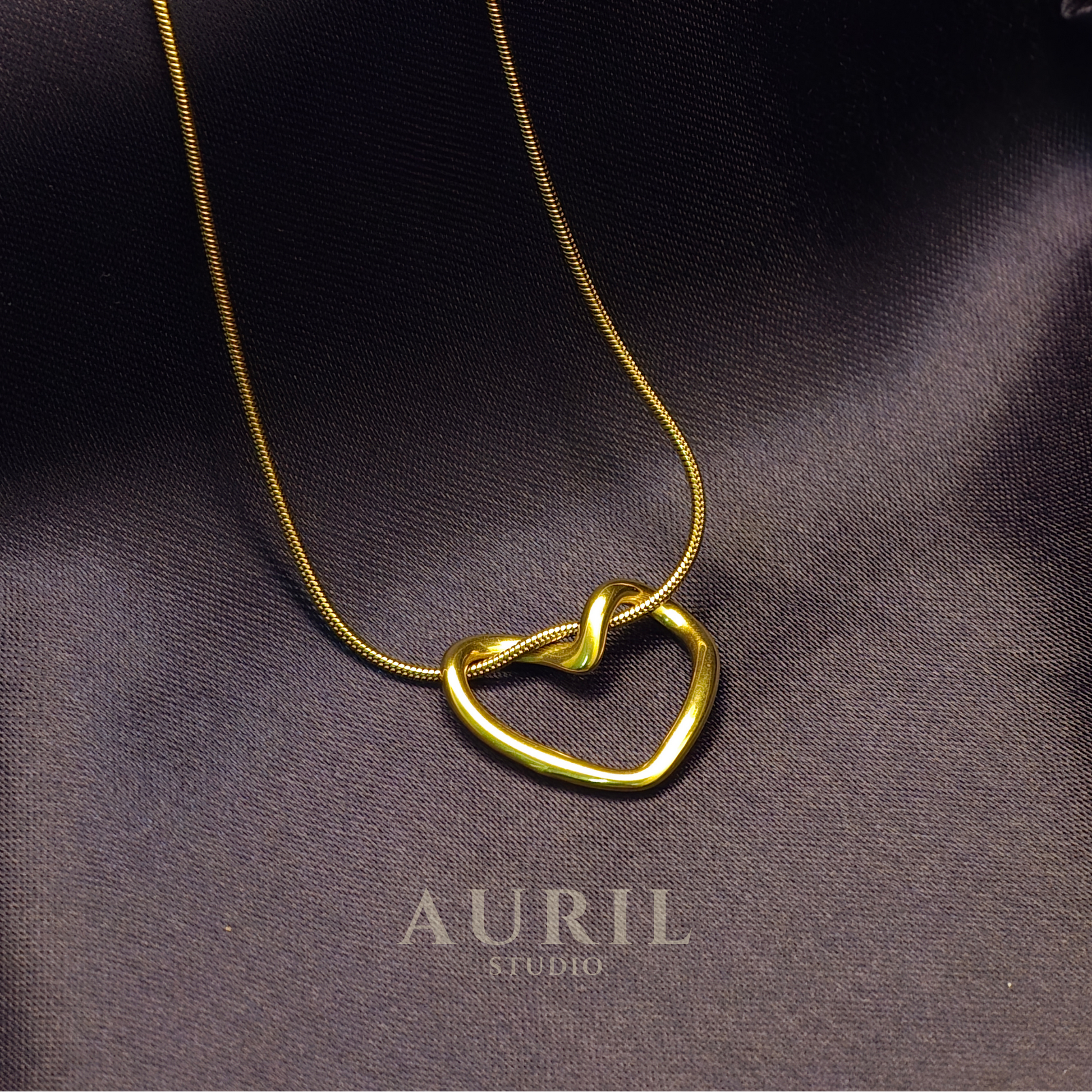 Anti Tarnish Open Heart Gold Pendant Necklace
