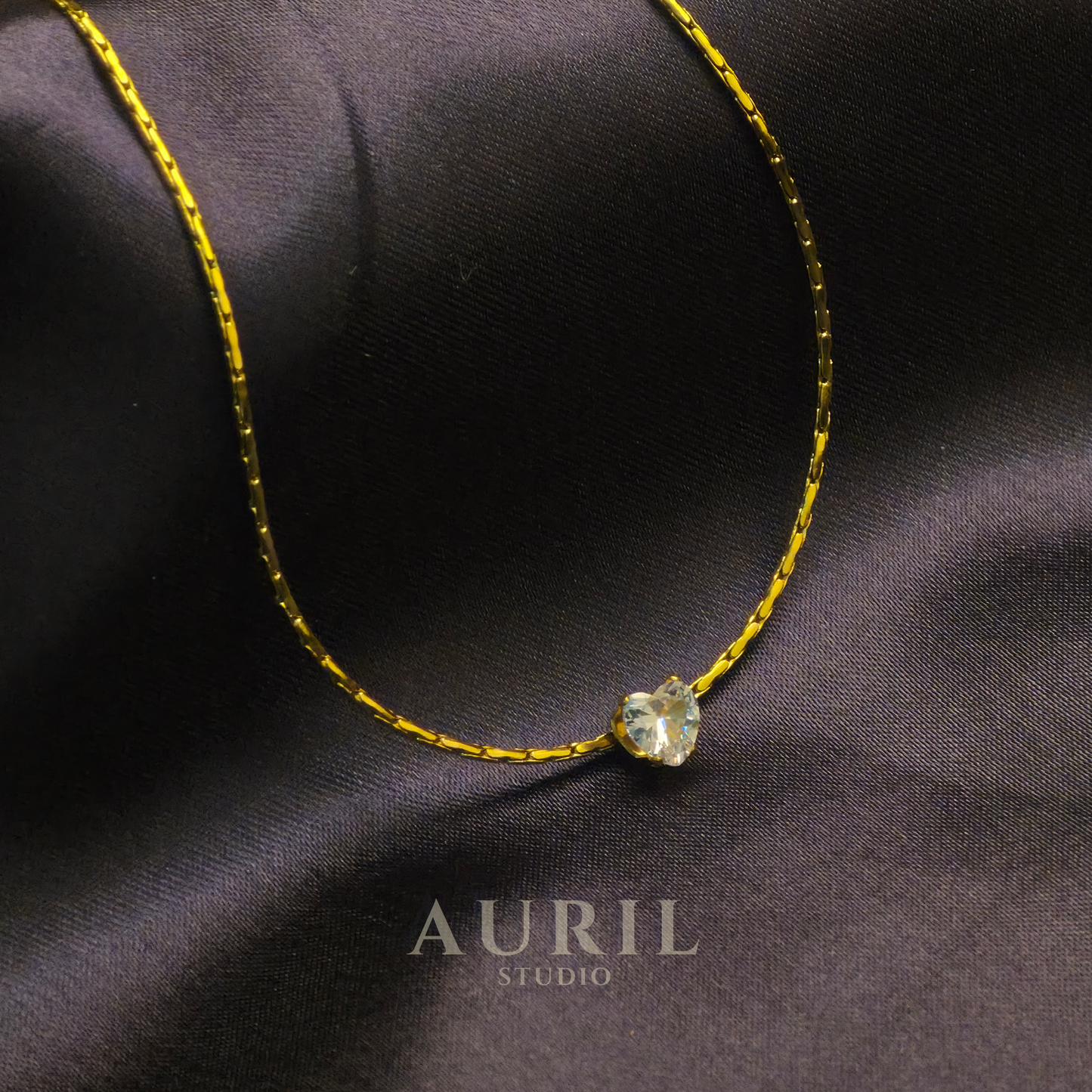 Anti Tarnish Heart Solitaire CZ Gold Necklace for Women