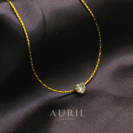 Anti Tarnish Heart Solitaire CZ Gold Necklace for Women