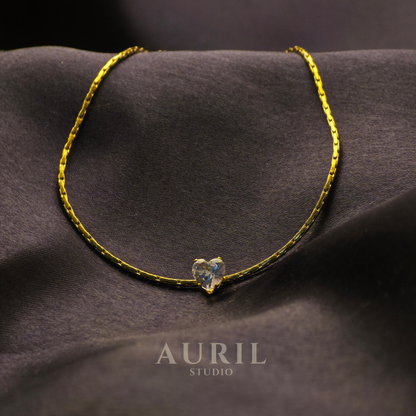 Anti Tarnish Heart Solitaire CZ Gold Necklace for Women