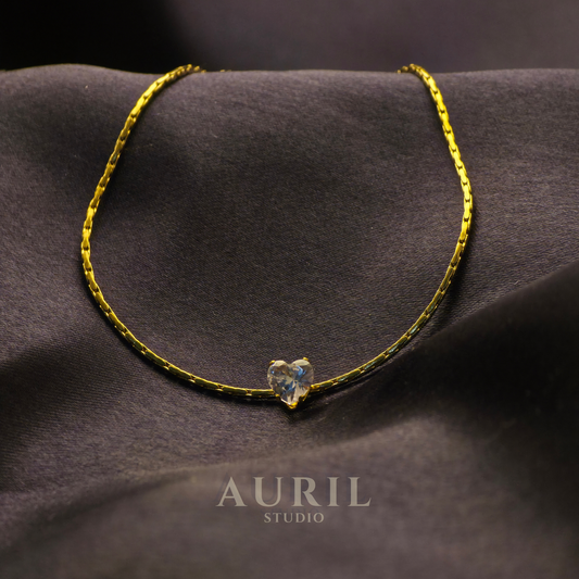 Anti Tarnish Heart Solitaire CZ Gold Necklace for Women
