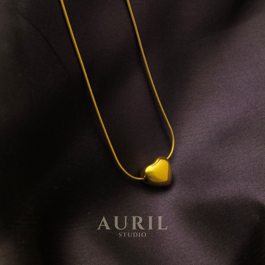 Gold-Plated Anti-Tarnish Stainless Steel Heart Pendant Necklace for Women – Minimalist Snake Chain Jewelry