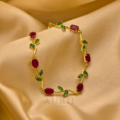 Tulip Vine Bracelet, Gemstone and Leaf Link Statement Bracelet for Women
