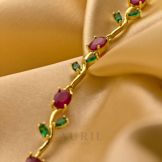 Tulip Vine Bracelet, Gemstone and Leaf Link Statement Bracelet for Women