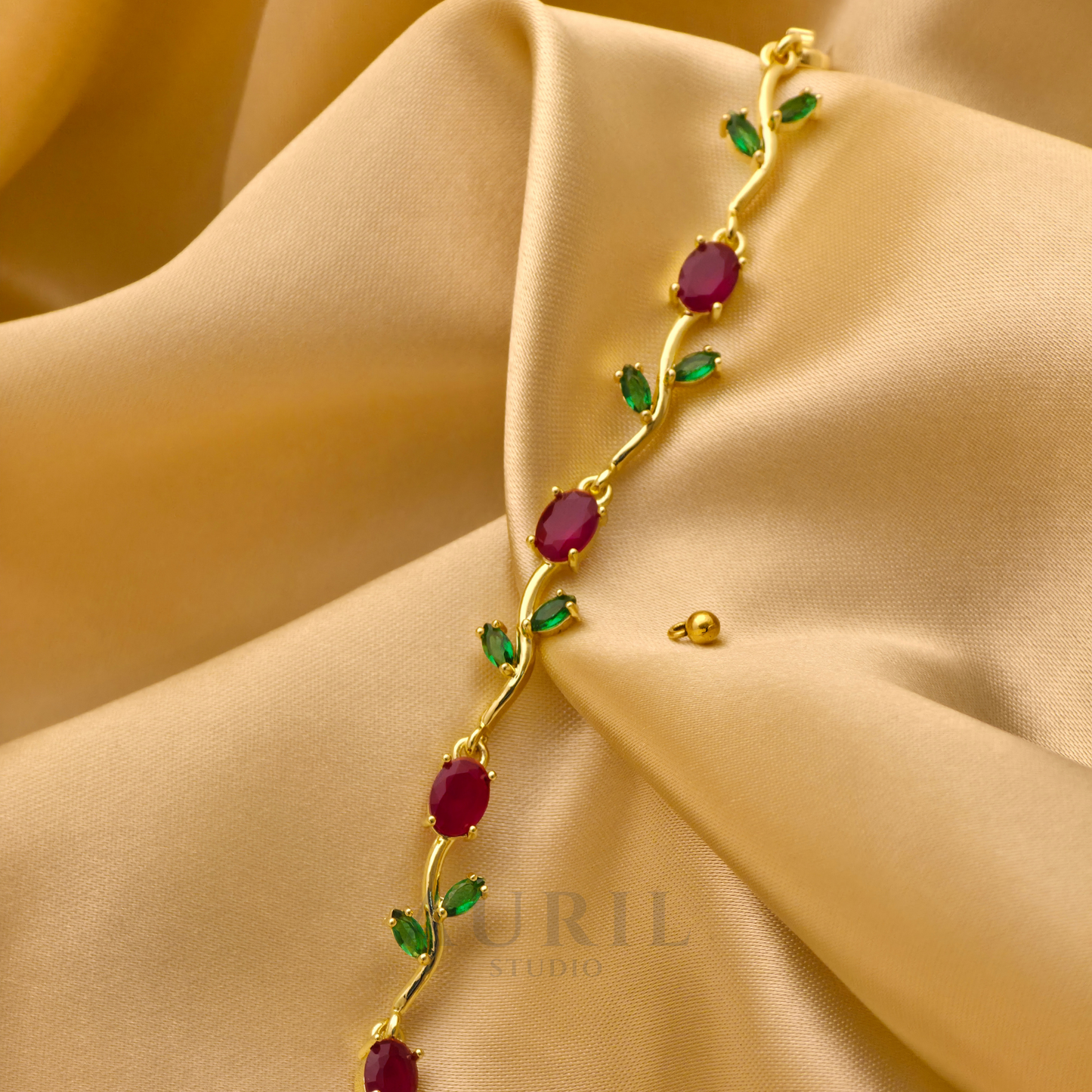 Tulip Vine Bracelet, Gemstone and Leaf Link Statement Bracelet for Women