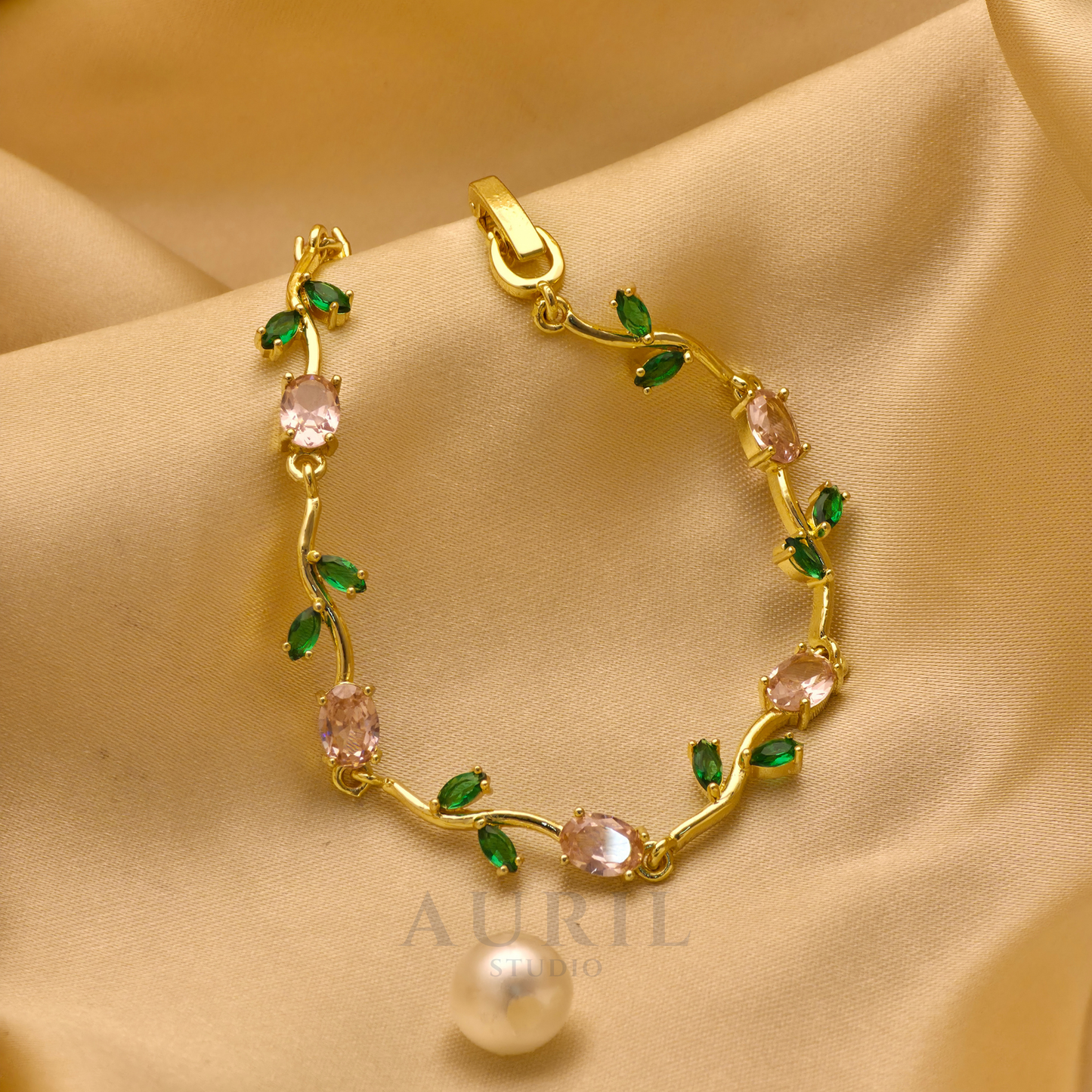 Tulip Vine Bracelet, Gemstone and Leaf Link Statement Bracelet for Women