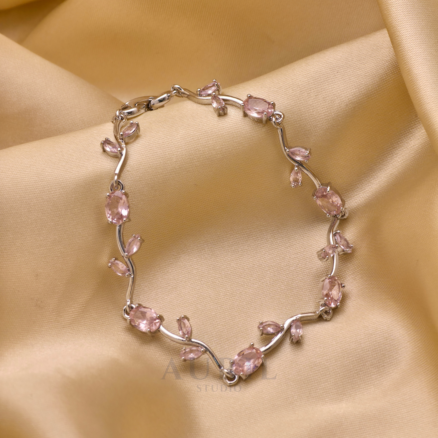 Tulip Vine Bracelet, Gemstone and Leaf Link Statement Bracelet for Women