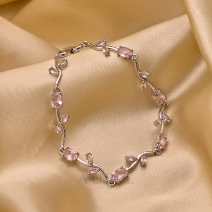 Tulip Vine Bracelet, Gemstone and Leaf Link Statement Bracelet for Women