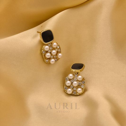 Noir Square Pearl Cluster Drop Earrings