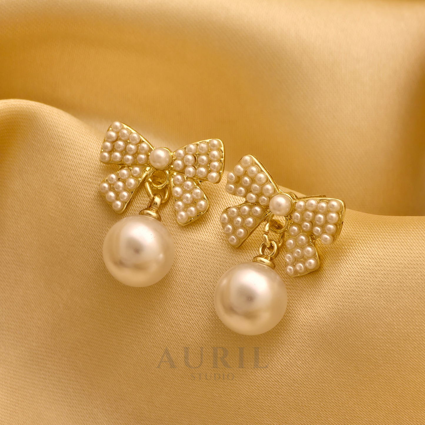 Pearl Bow Drop Earrings