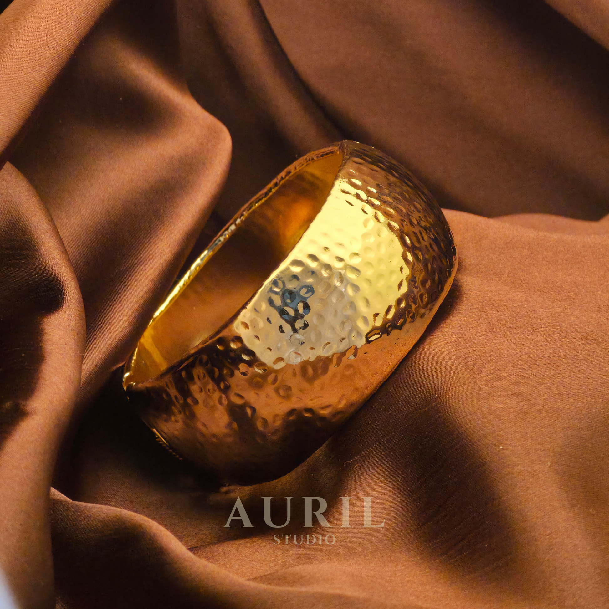 Wide Hammered Gold Cuff Bracelet for Women – Statement Hinged Bangle Kada