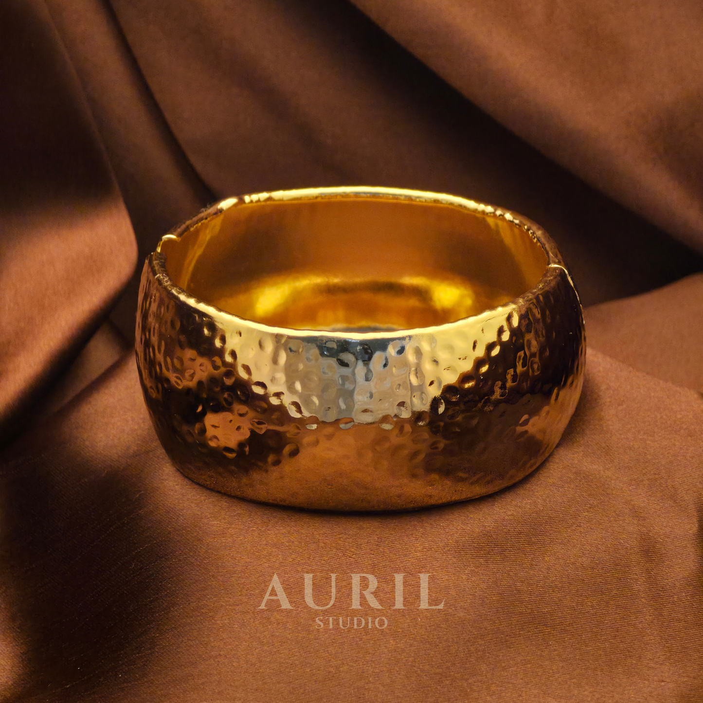 Wide Hammered Gold Cuff Bracelet for Women – Statement Hinged Bangle Kada
