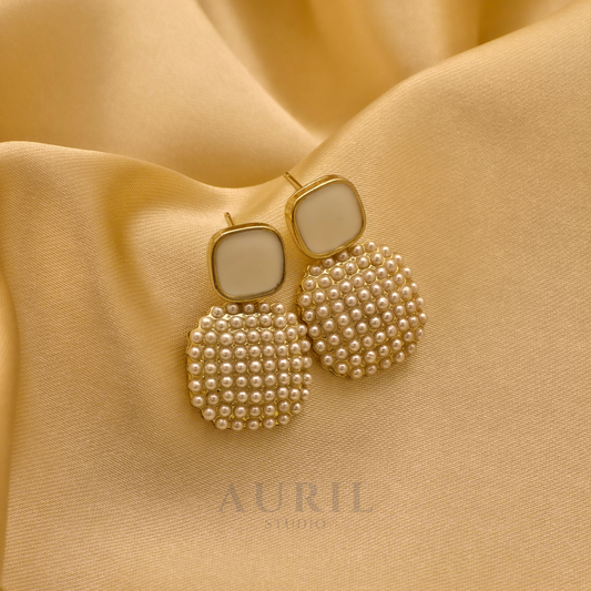 Pearl Cluster Cushion Drop Earrings