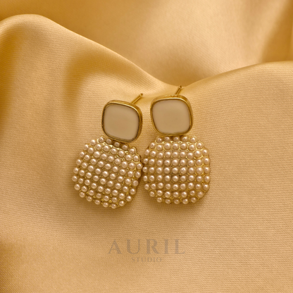 Pearl Cluster Cushion Drop Earrings