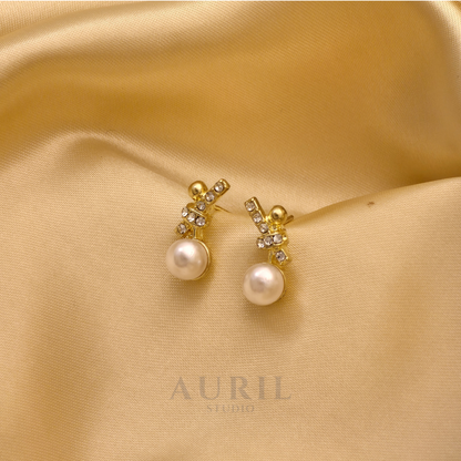 Crystal Knot Pearl Drop Earrings