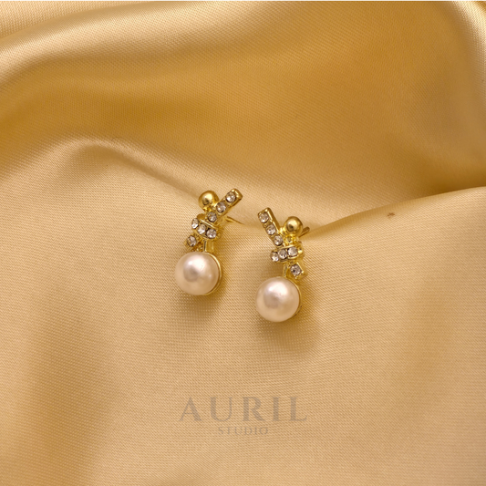Crystal Knot Pearl Drop Earrings