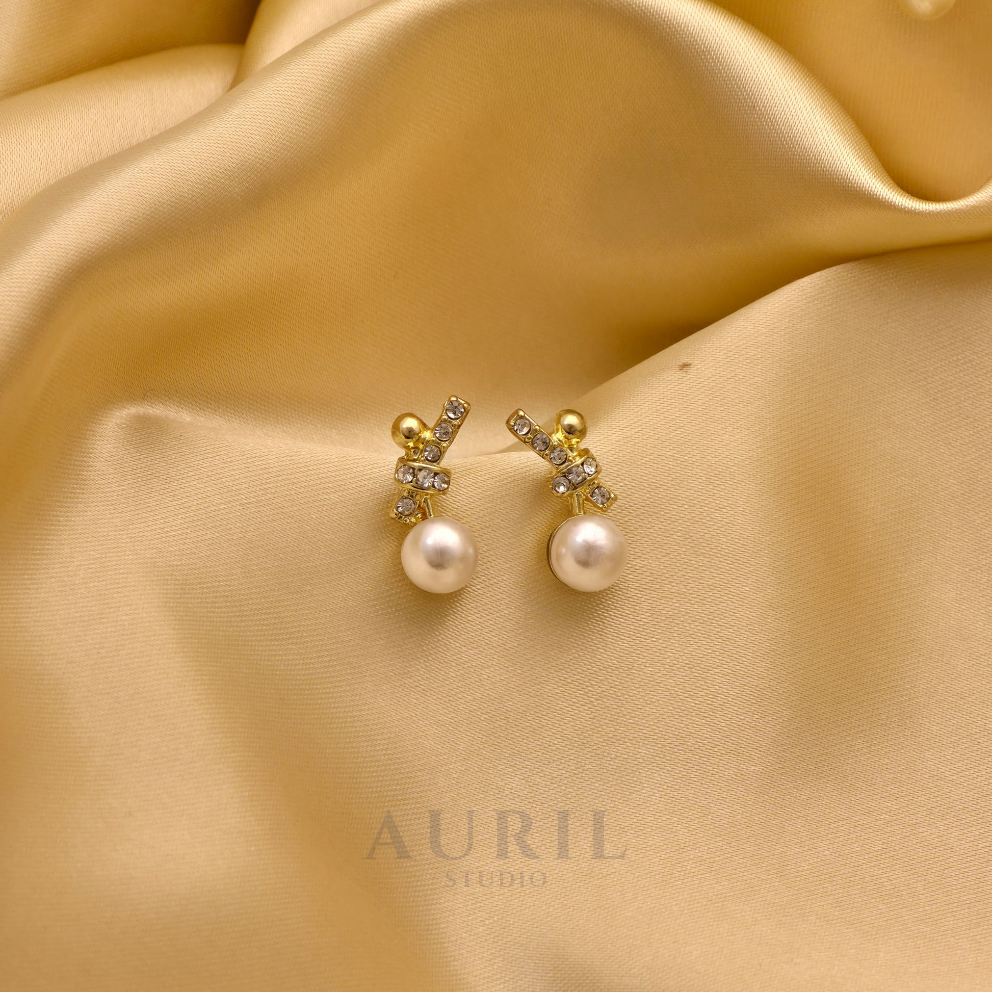 Crystal Knot Pearl Drop Earrings