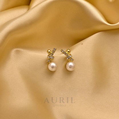 Crystal Knot Pearl Drop Earrings