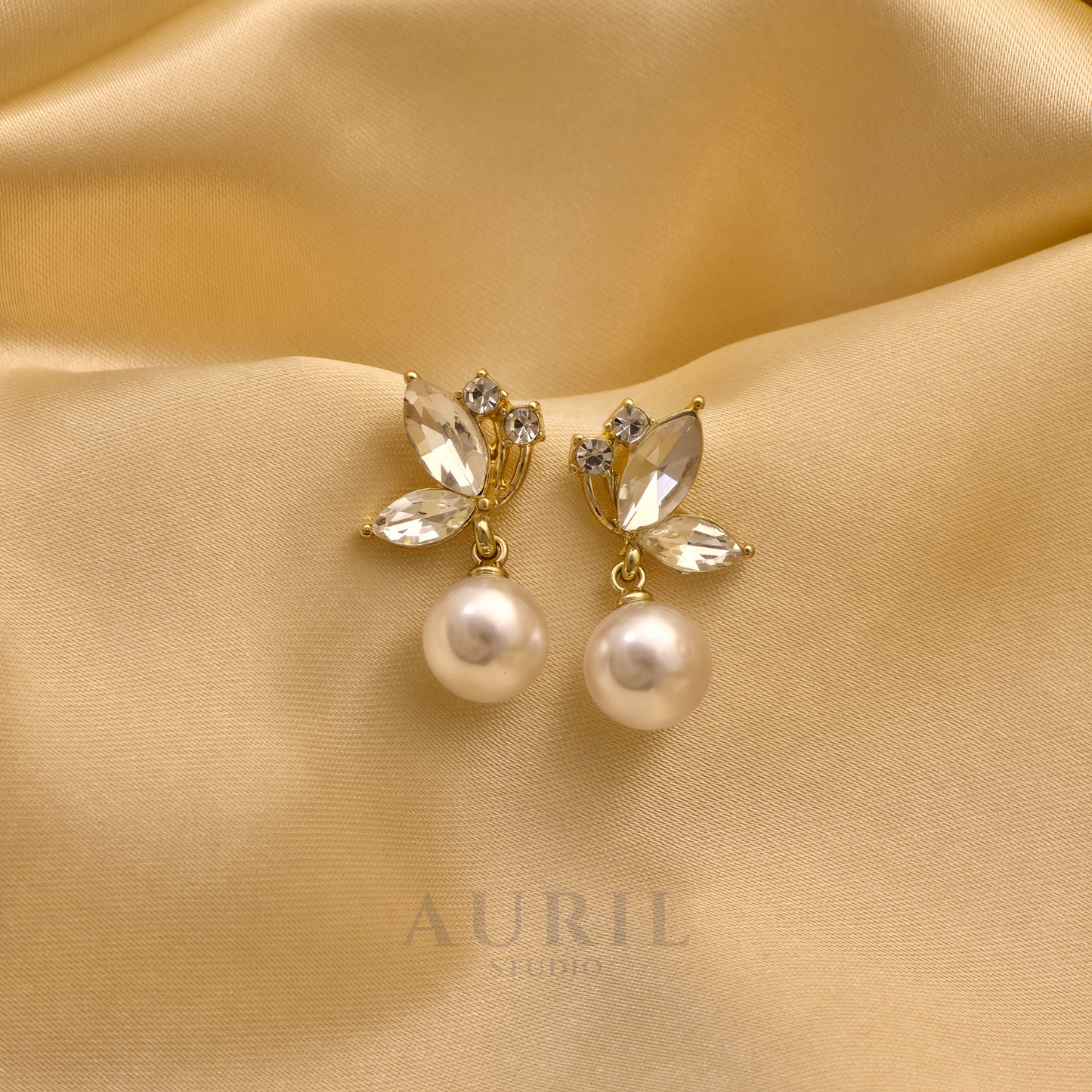 Marquise Crystal Petal Pearl Drop Earrings