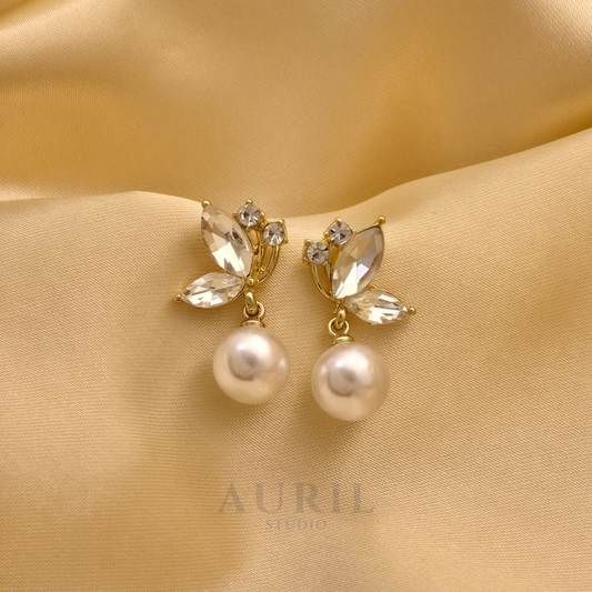 Marquise Crystal Petal Pearl Drop Earrings