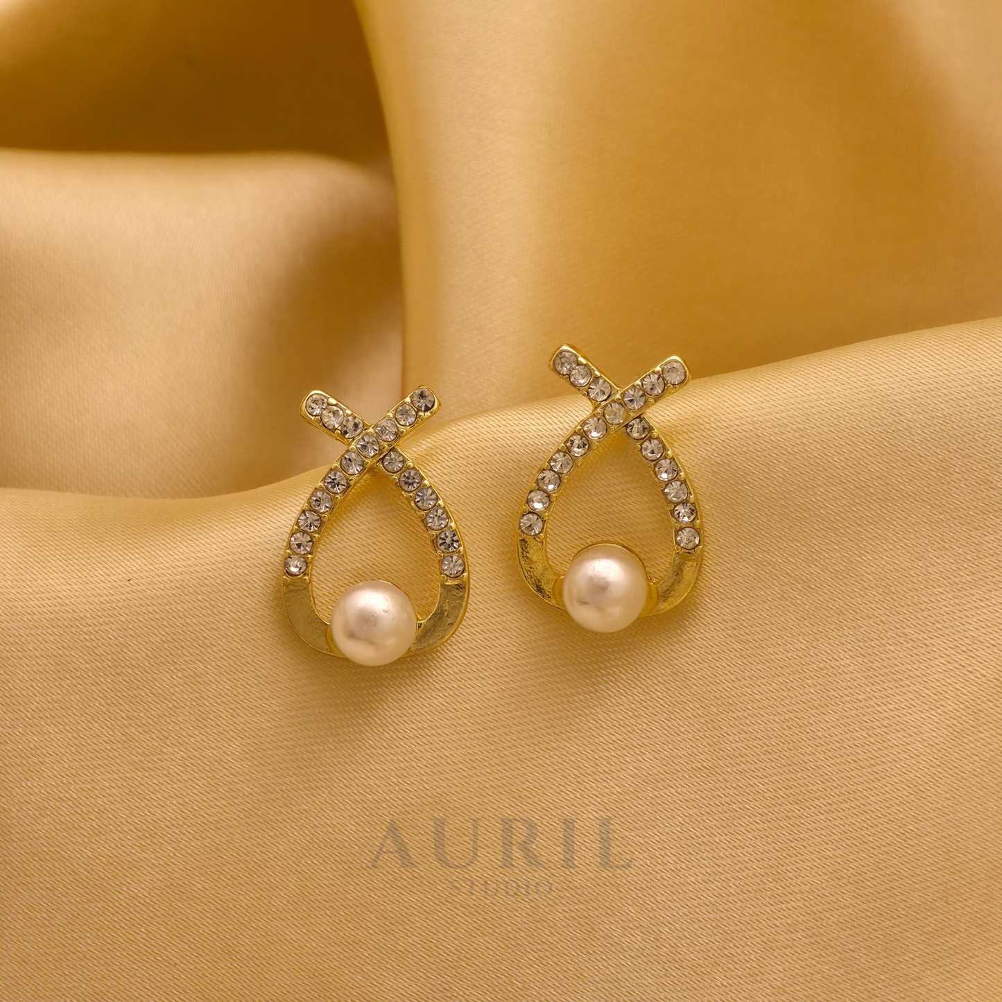 Crystal Crossover Pearl Drop Earrings