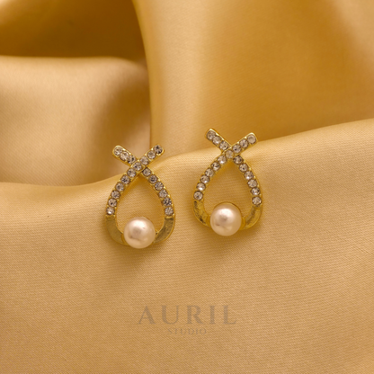 Crystal Crossover Pearl Drop Earrings