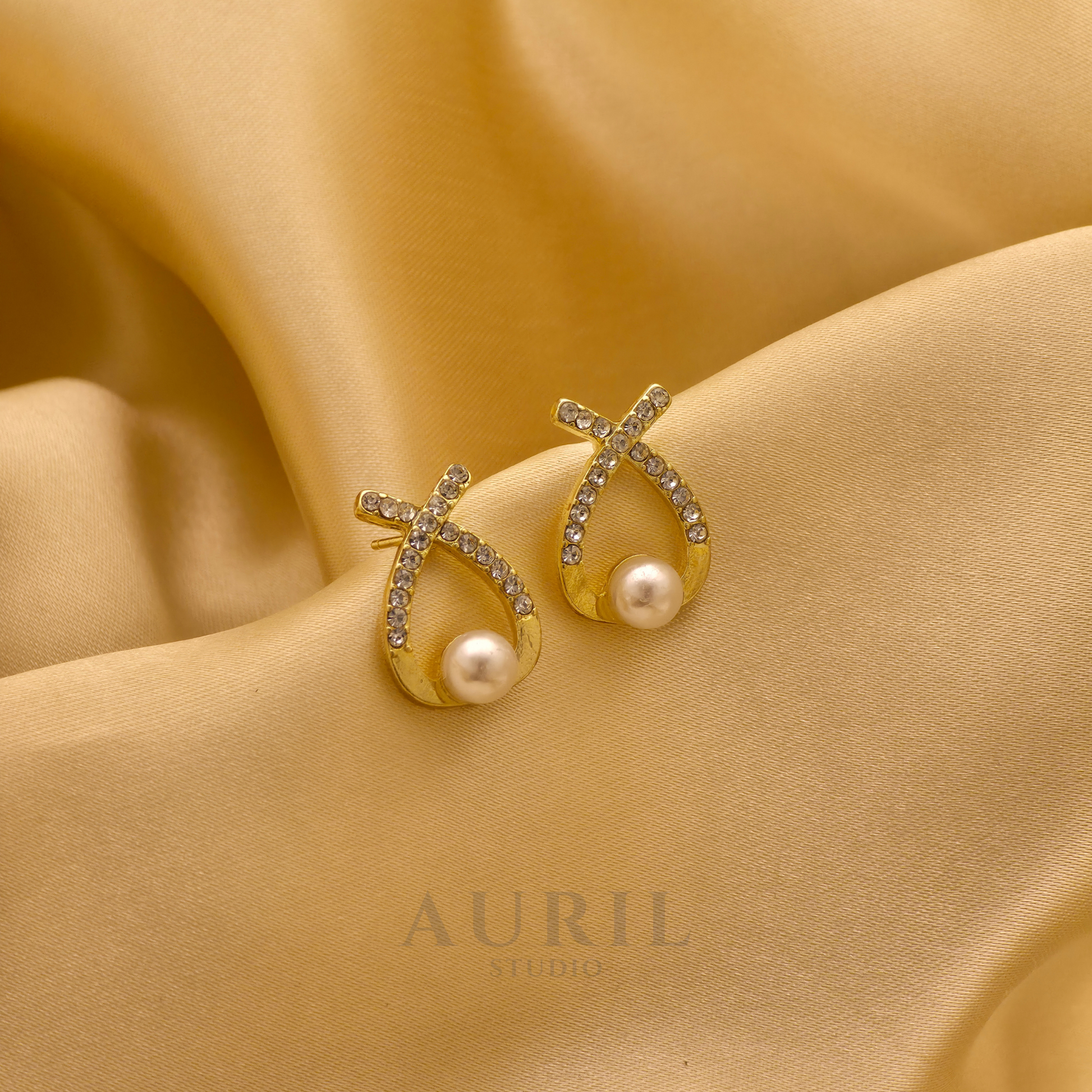 Crystal Crossover Pearl Drop Earrings