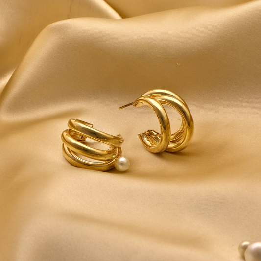 Triple Band Chunky Gold Hoop Earrings
