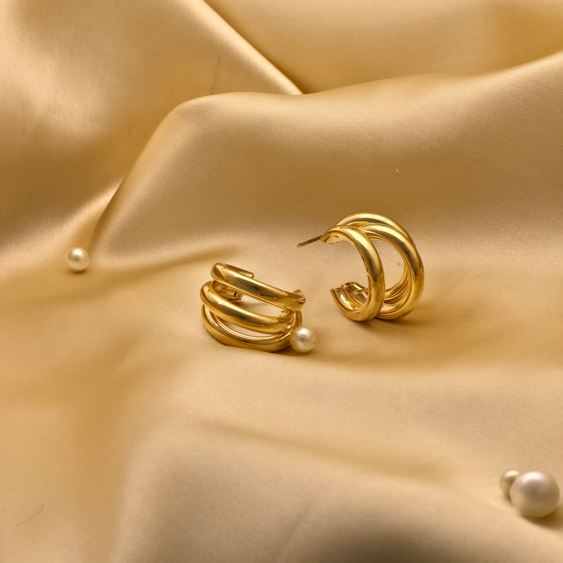 Triple Band Chunky Gold Hoop Earrings
