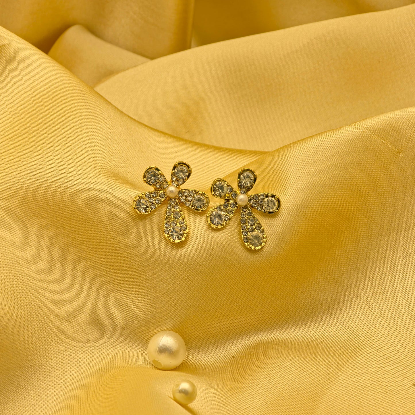 Champagne Crystal Bloom Pearl Stud Earrings
