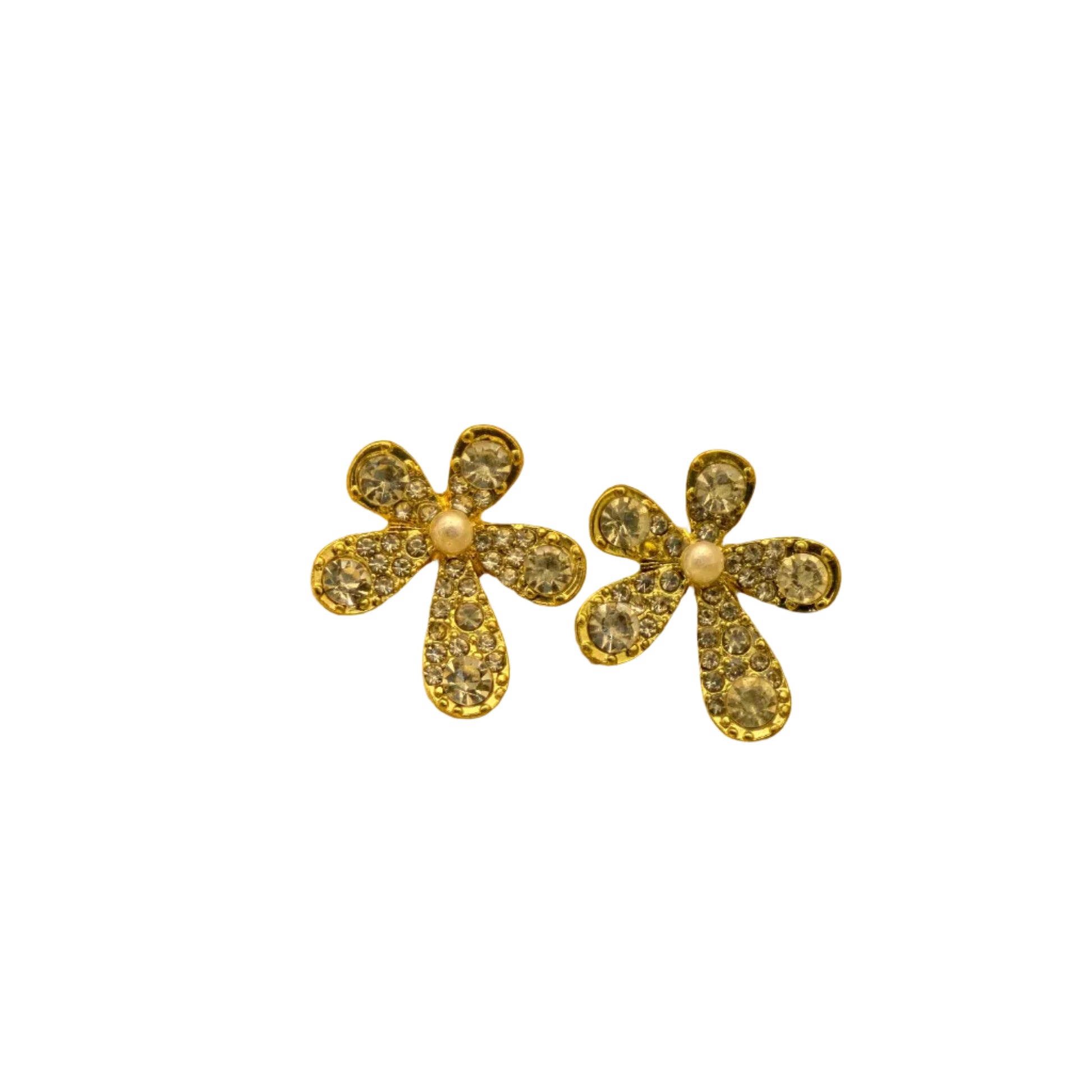 Champagne Crystal Bloom Pearl Stud Earrings
