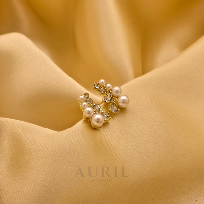 Crystal and Pearl Crescent Climber Stud Earrings