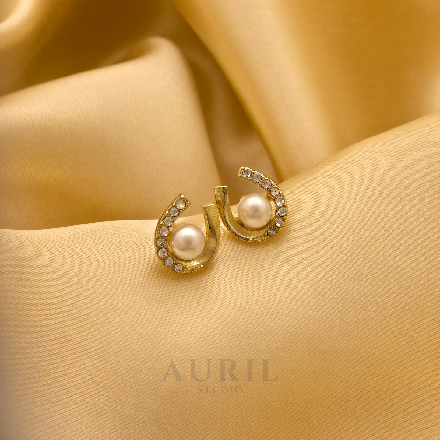 Crystal Curl Pearl Stud Earrings