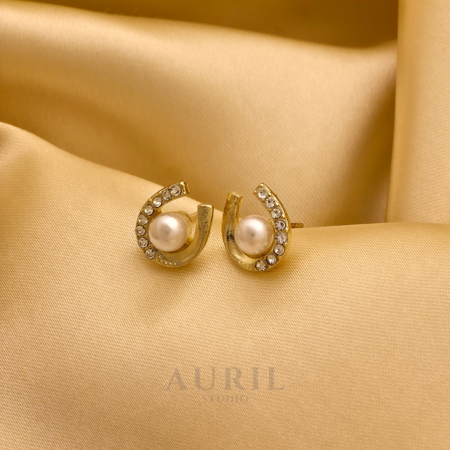 Crystal Curl Pearl Stud Earrings