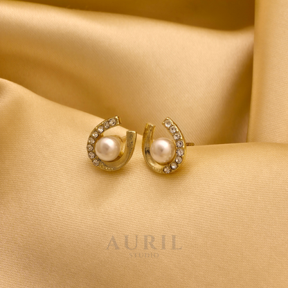 Crystal Curl Pearl Stud Earrings