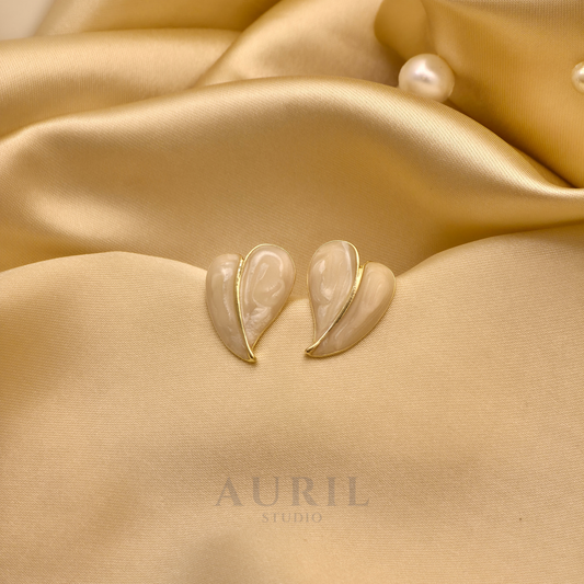 Pearl Enamel Folded Heart Stud Earrings