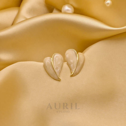 Pearl Enamel Folded Heart Stud Earrings