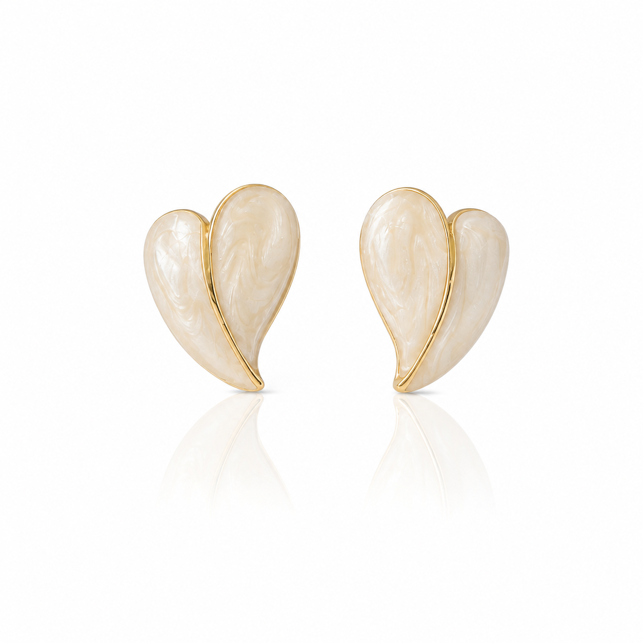 Pearl Enamel Folded Heart Stud Earrings
