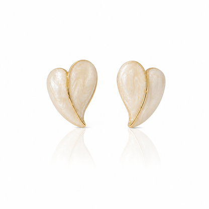 Pearl Enamel Folded Heart Stud Earrings