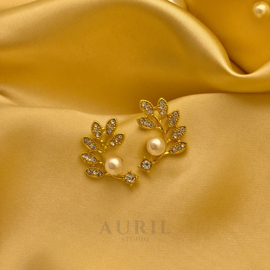 Olive Branch Crystal Pearl Stud Earrings