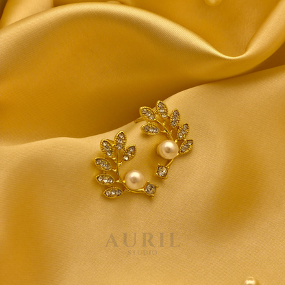 Olive Branch Crystal Pearl Stud Earrings