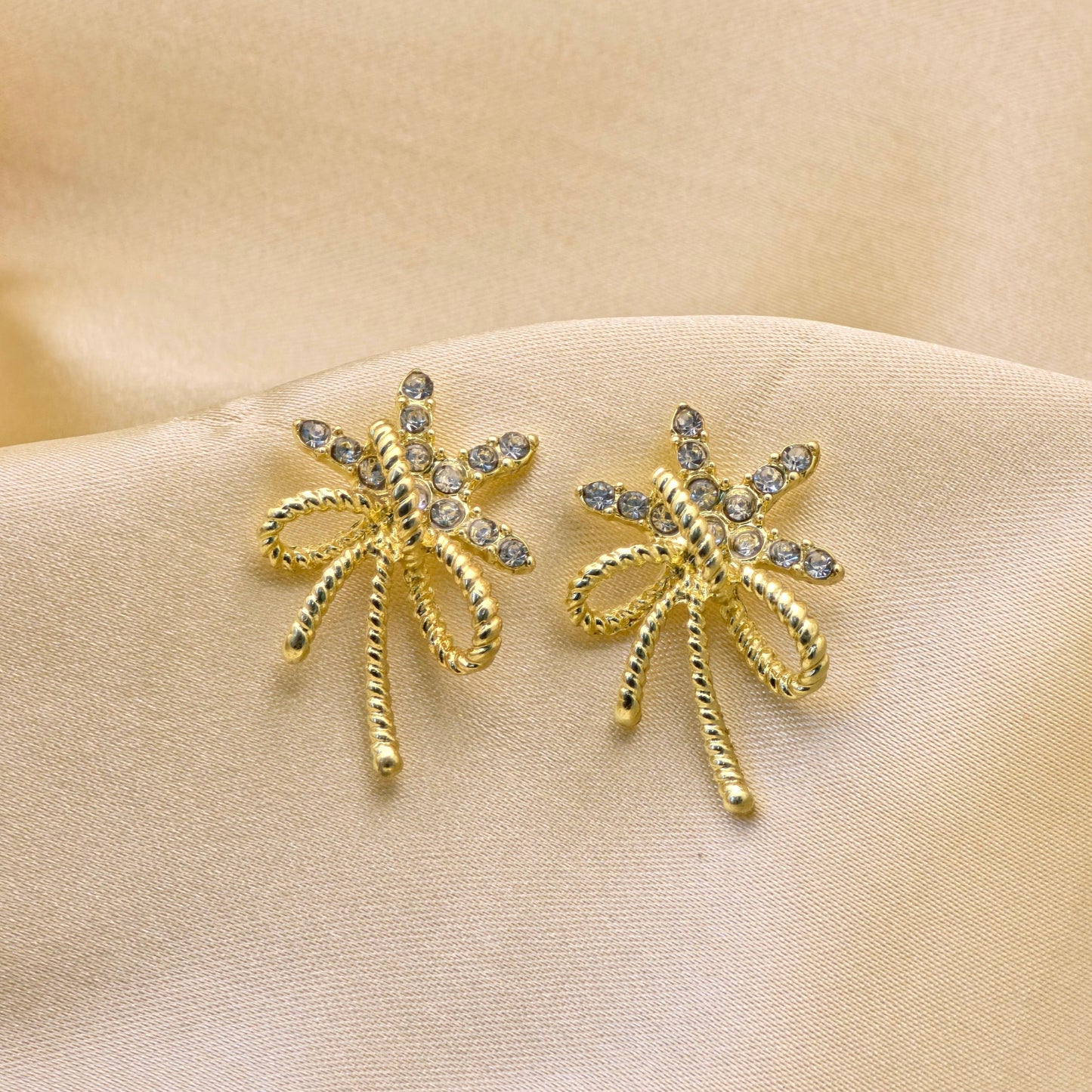 Celestial Starburst Ribbon Gold Stud Earrings