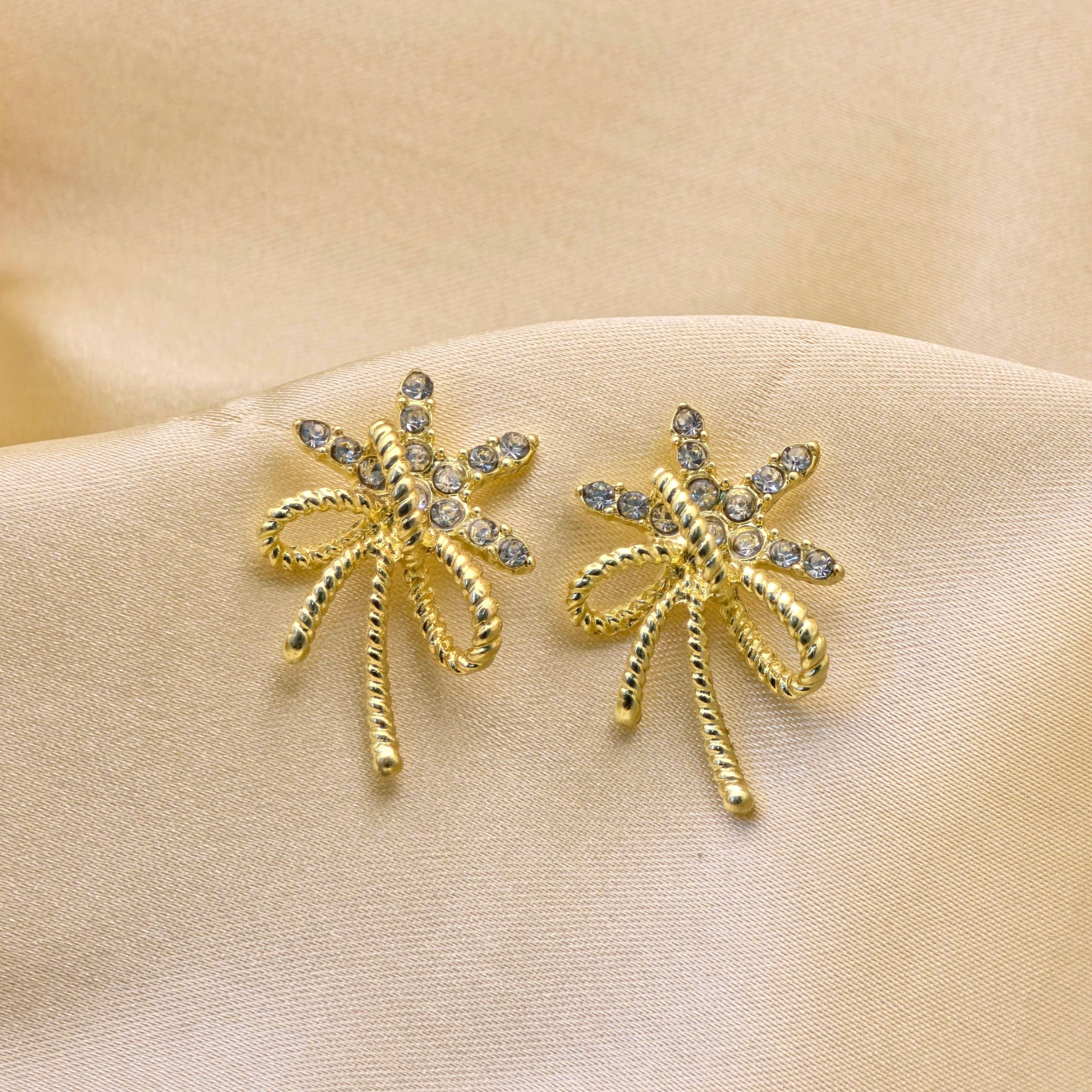 Celestial Starburst Ribbon Gold Stud Earrings