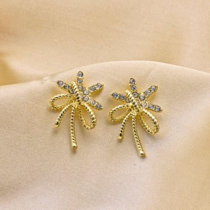 Celestial Starburst Ribbon Gold Stud Earrings