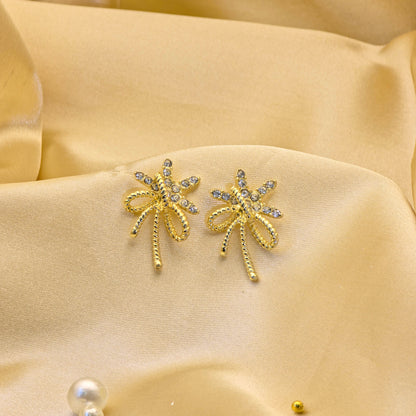 Celestial Starburst Ribbon Gold Stud Earrings
