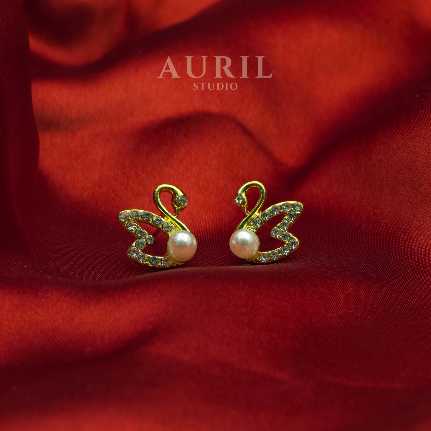 Swan Pearl Crystal Mini Stud Earrings