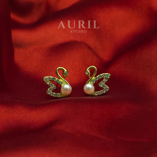 Swan Pearl Crystal Mini Stud Earrings