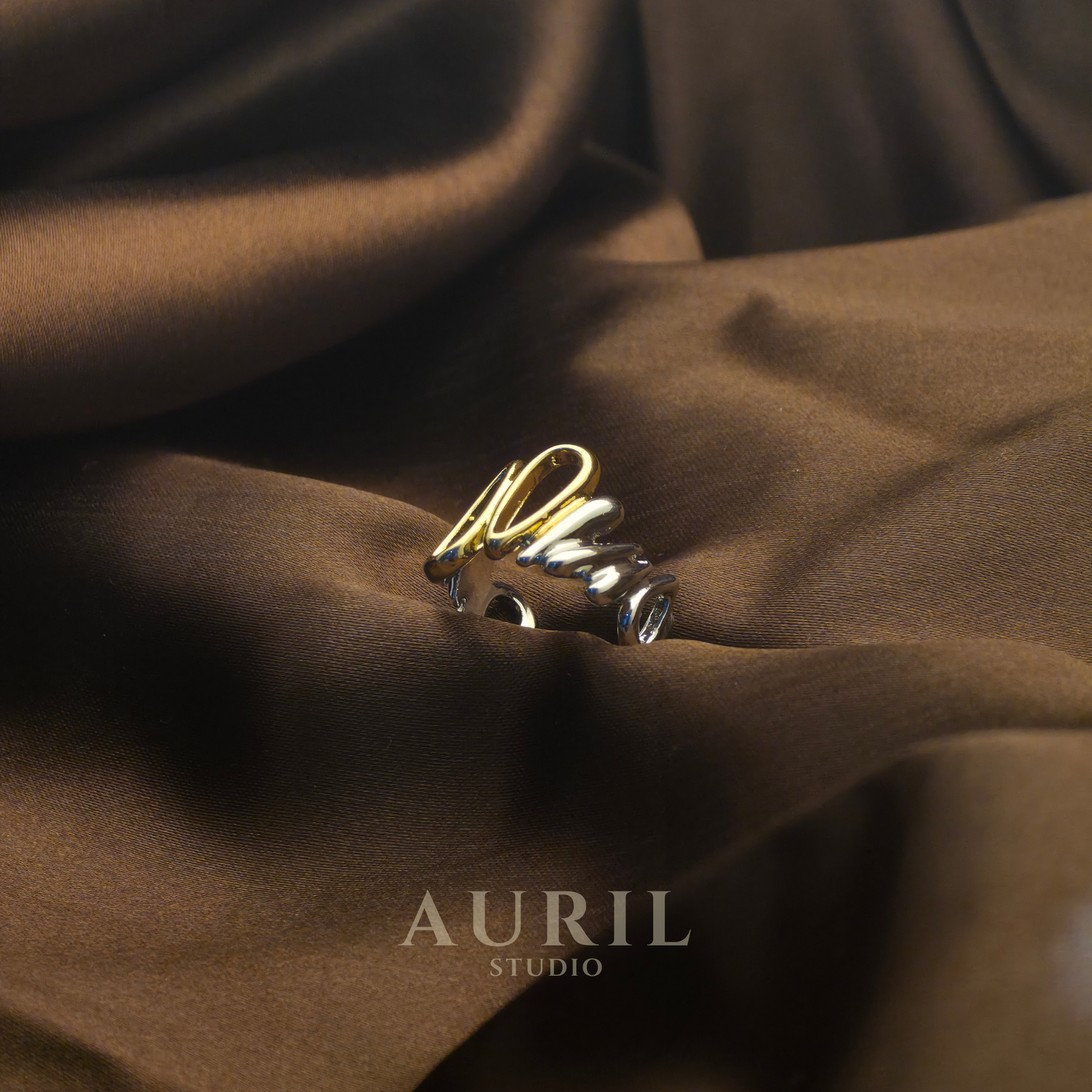 Two Tone Open Ring, Silver and Gold Sculptural Statement Jewellery for Women