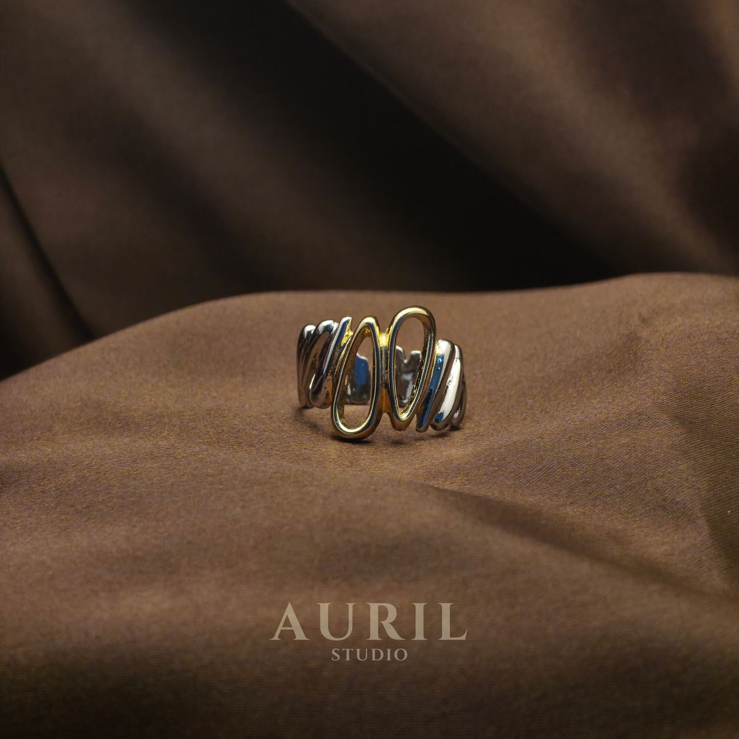 Two Tone Open Ring, Silver and Gold Sculptural Statement Jewellery for Women
