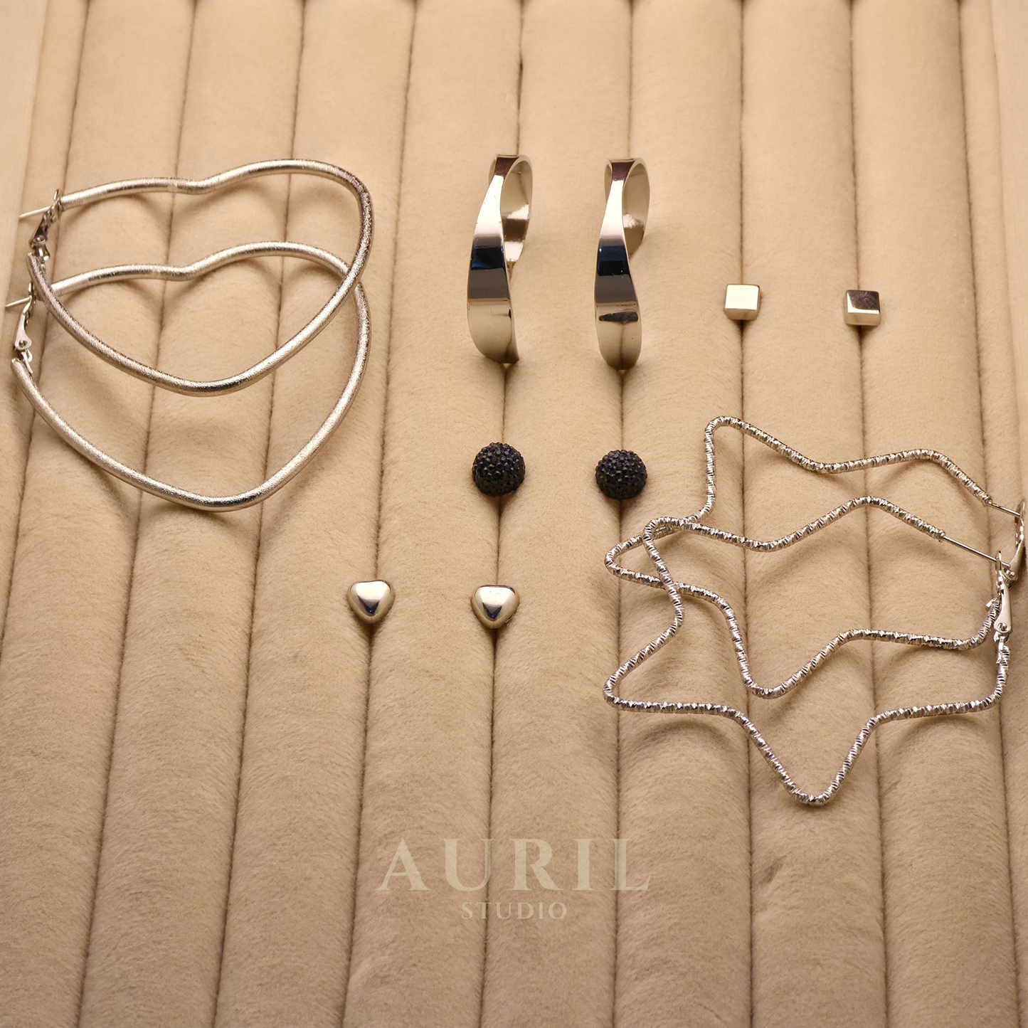 Silver 6 Pair Earrings Combo Set for Women – 3 Studs and 3 Hoop Designs